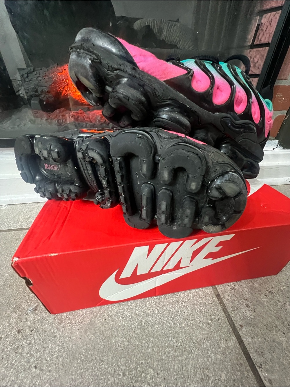 Nike Air VaporMax Plus Pink Teal Ombré Women's Lace Up Sneakers Cushioned - Picture 5 of 7